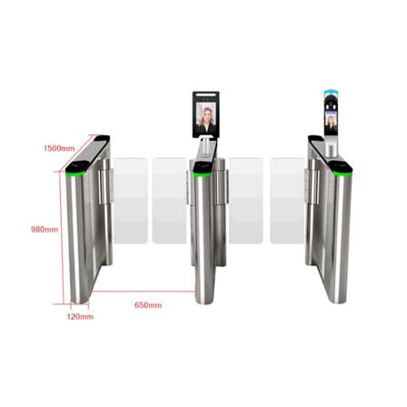 Modern Office Building Automatic Swing Barrier Turnstile Gate with Brushless Motor, Facial Recognition, and QR Code Scanner – Smart Biometric Access Control System