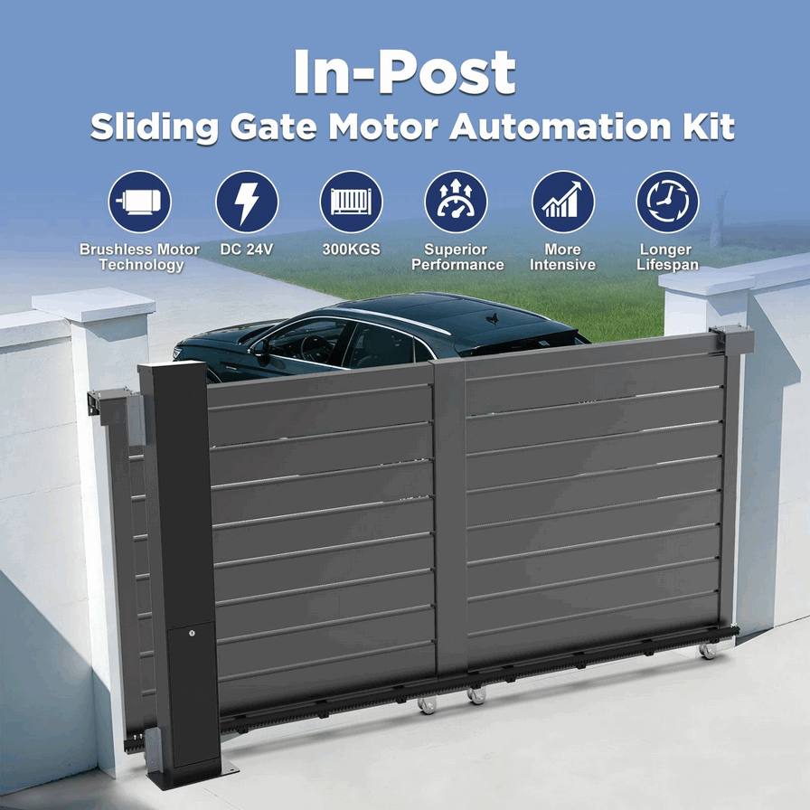 Modern Minimalist Automatic Sliding Gate Motor Kit – Complete Electric Gate Opener System with Gear Rack and Rails for Contemporary Property Automation