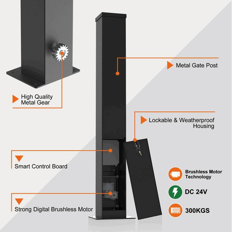 Energy-Efficient In-Post Automatic Sliding Gate Motor Kit – Low-Wattage Electric Gate Opener System for Sustainable Residential and Industrial Perimeter Access Control